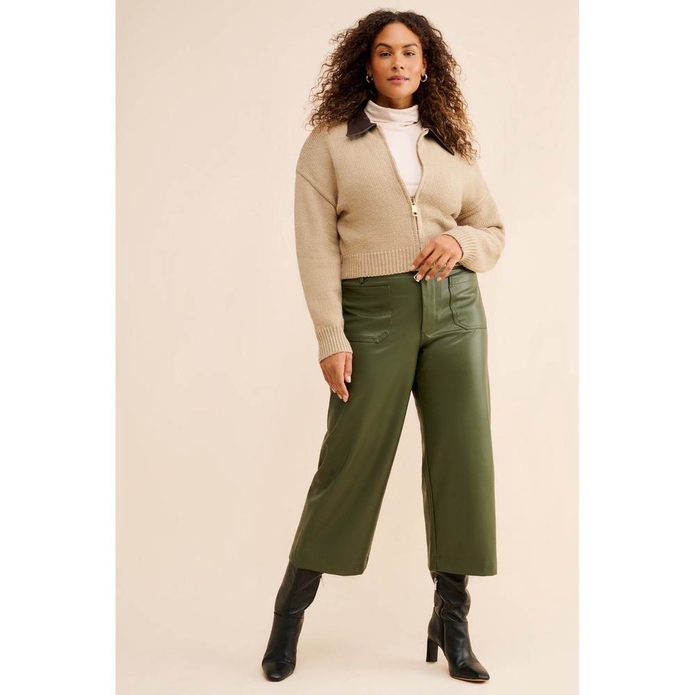 Maeve The Colette Cropped Vegan Leather Wide Leg Pants Sz 32 Retro Preppy Chic